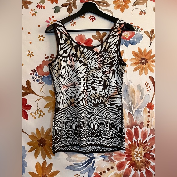 NIC+ZOE Womens S Brown White Butterfly Wing Abstract Print Sleeveless Knit Top - Picture 2 of 7